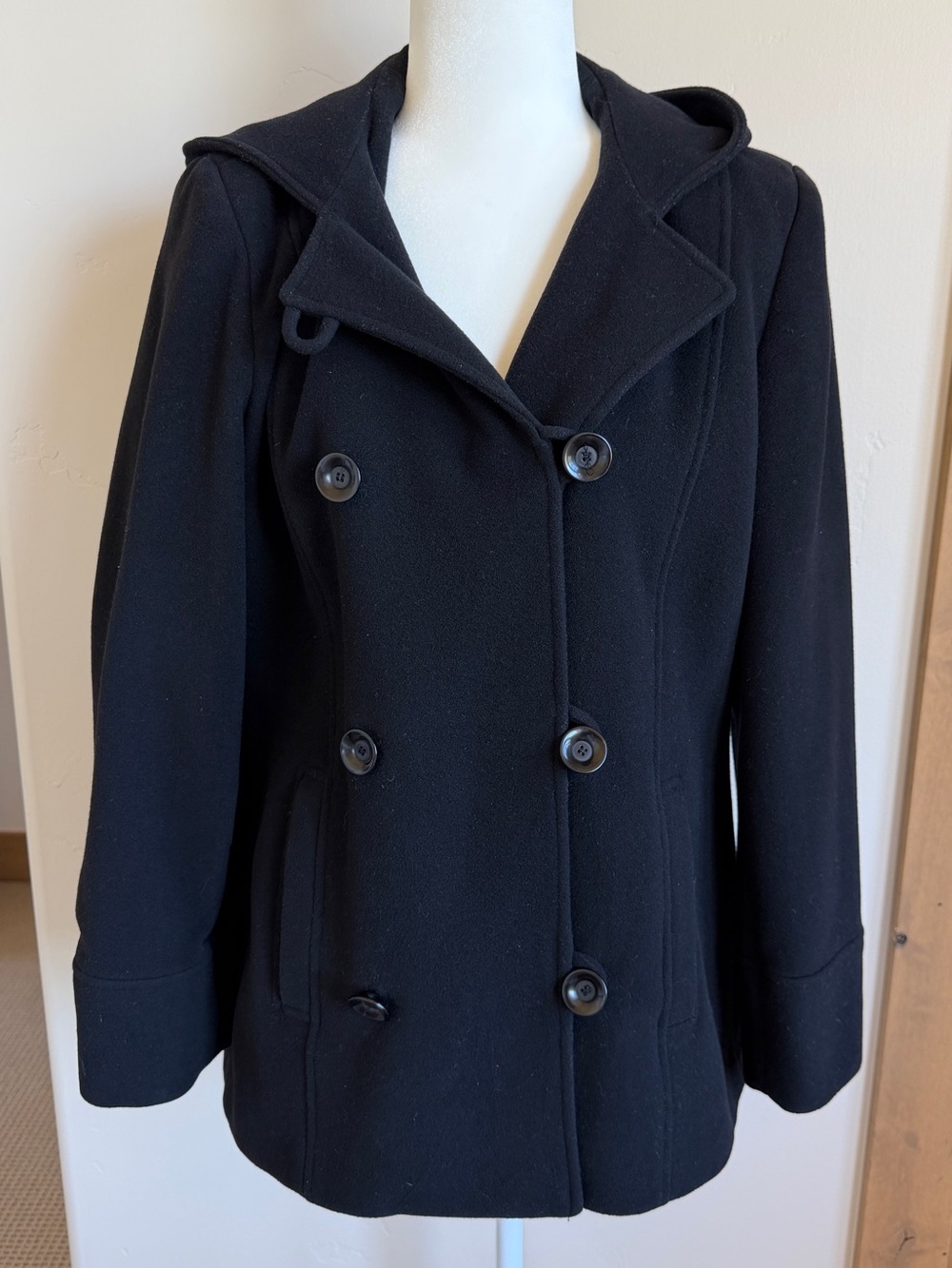 Kristen Blake Black Lambswool Double-Breasted Peacoat | Size M